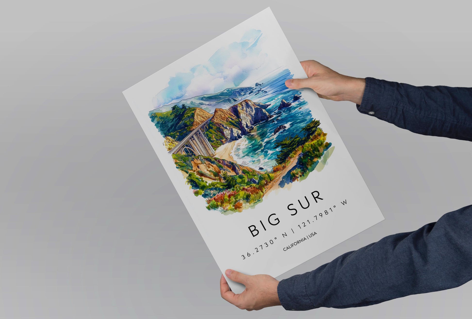 Big Sur Watercolor Poster Big Sur California Travel Print Wall Art Big Sur Home Decor Big Sur Gift Art Lovers California Coast