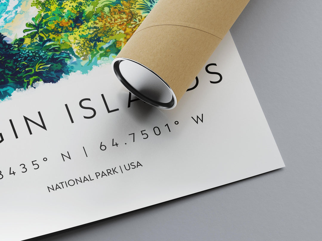 Virgin Islands Watercolor Poster Caribbean Travel Print Island Wall Art Virgin Islands Decor Tropical Landscape Beach Scene Ocean View Print