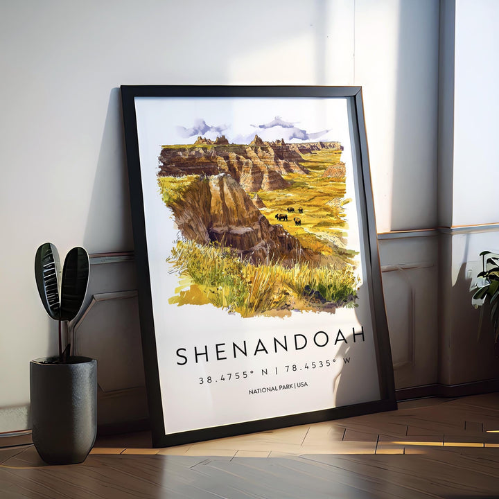 Shenandoah Watercolor Poster Shenandoah Travel Print Virginia Wall Art Shenandoah National Park Decor Skyline Drive Mountain Scene Print