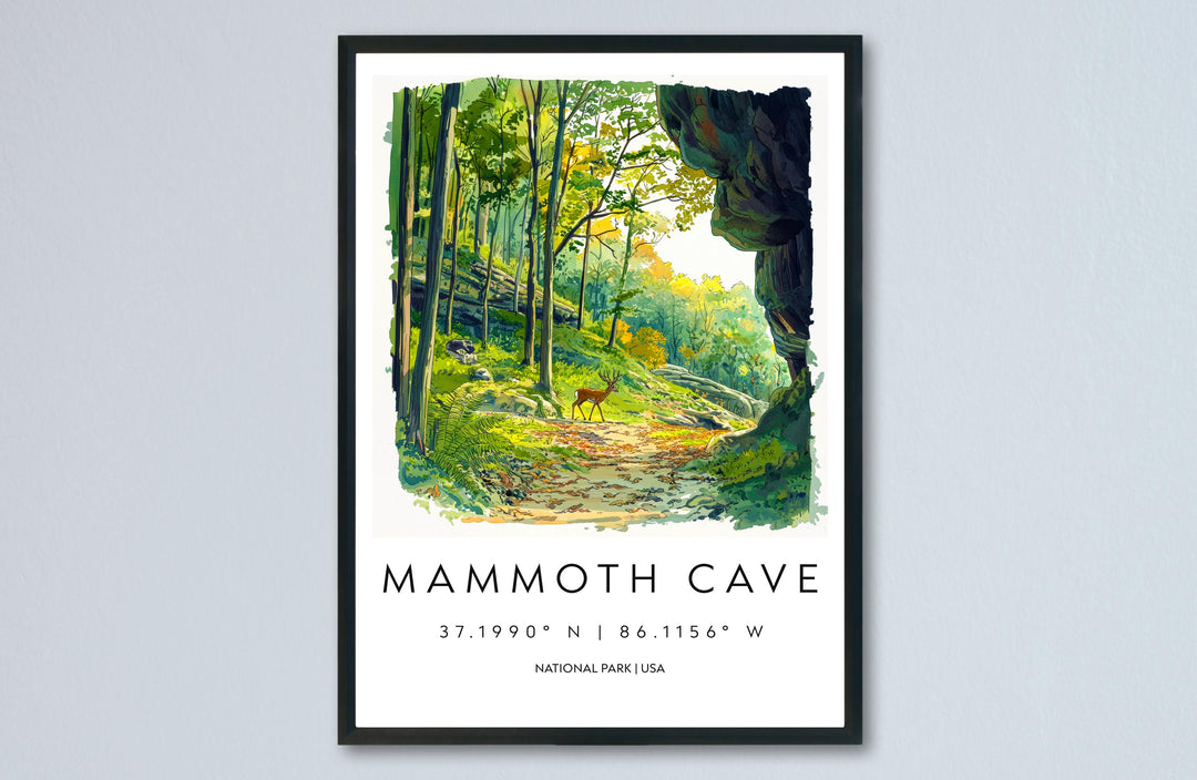 Mammoth Cave Watercolor Poster Mammoth Cave Travel Print Kentucky Wall Art National Park Decor Cave Landscape Subterranean Scene Print