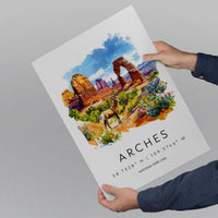 Arches National Park Watercolor Poster Arches Travel Print Utah Wall Art Arches Landscape Decor Desert Arch Scene Southwest Nature Print