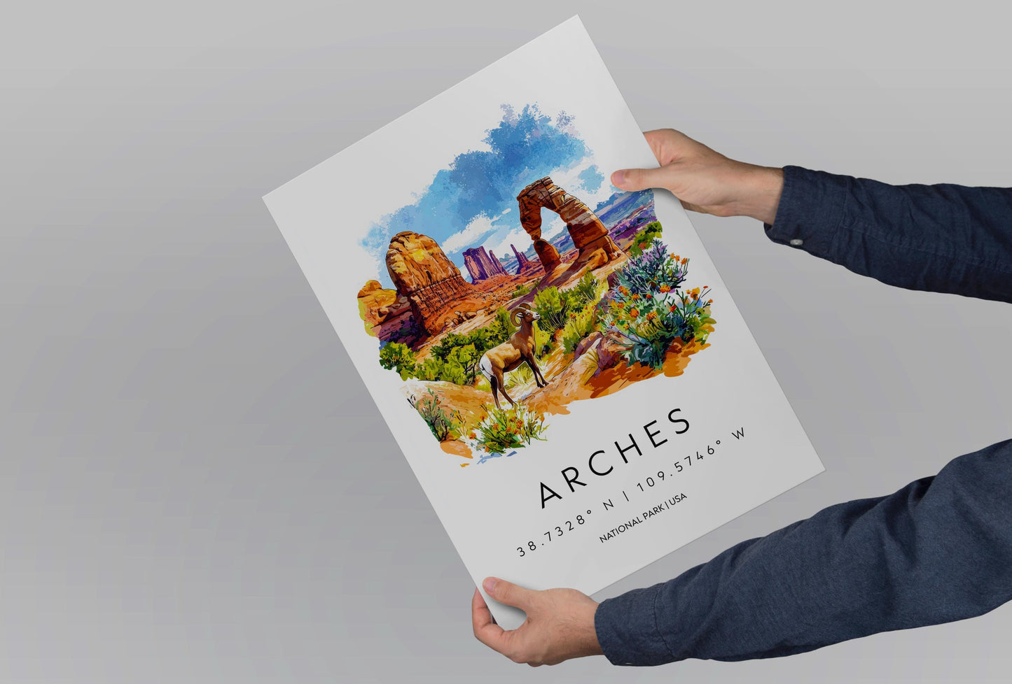 Arches National Park Watercolor Poster Arches Travel Print Utah Wall Art Arches Landscape Decor Desert Arch Scene Southwest Nature Print