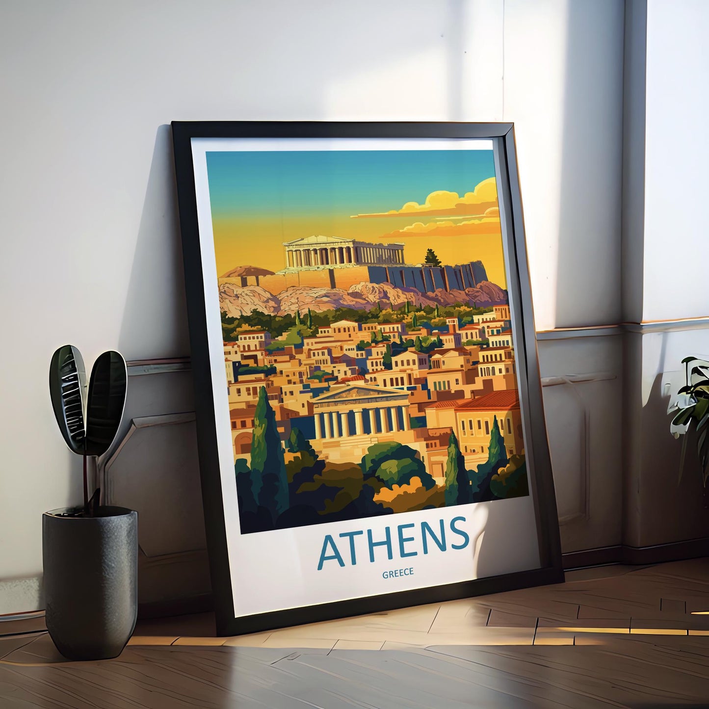 Athens Travel Poster Greece Wall Art Acropolis Cityscape Print Urban Decor Greece Gift Souvenir Scene Europe Ancient Landmark Art