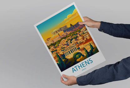 Athens Travel Poster Greece Wall Art Acropolis Cityscape Print Urban Decor Greece Gift Souvenir Scene Europe Ancient Landmark Art