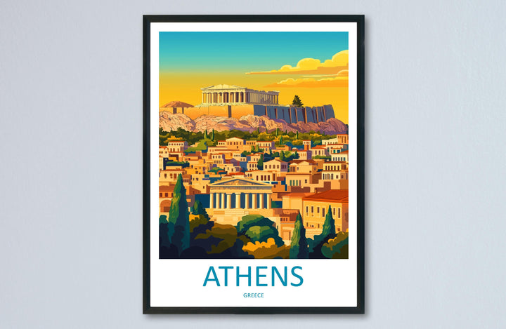 Athens Travel Poster Greece Wall Art Acropolis Cityscape Print Urban Decor Greece Gift Souvenir Scene Europe Ancient Landmark Art