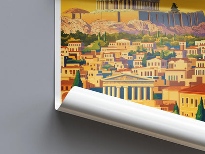 Athens Travel Poster Greece Wall Art Acropolis Cityscape Print Urban Decor Greece Gift Souvenir Scene Europe Ancient Landmark Art