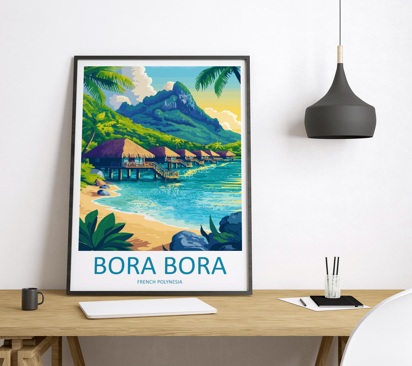 Bora Bora Travel Poster French Polynesia Wall Art Lagoon Beach Print Nature Decor Pacific Gift Souvenir Scene Oceania Tropical Art