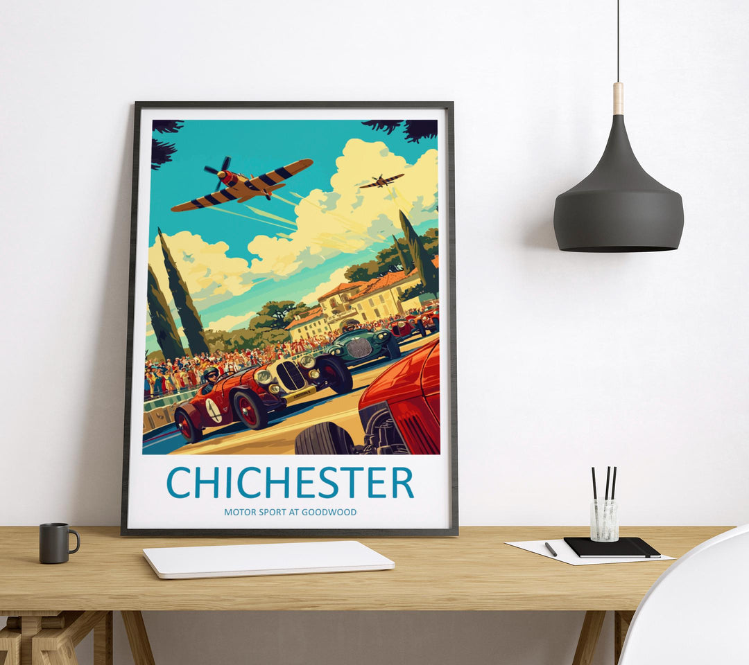 Chichester Goodwood Motor Sport Poster England Wall Art Circuit Race Car Print Urban Decor UK Gift Souvenir Scene British Landmark Art