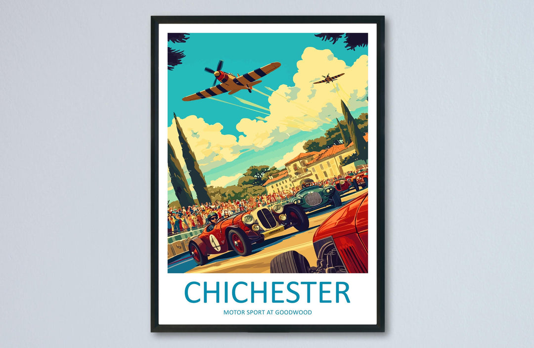 Chichester Goodwood Motor Sport Poster England Wall Art Circuit Race Car Print Urban Decor UK Gift Souvenir Scene British Landmark Art