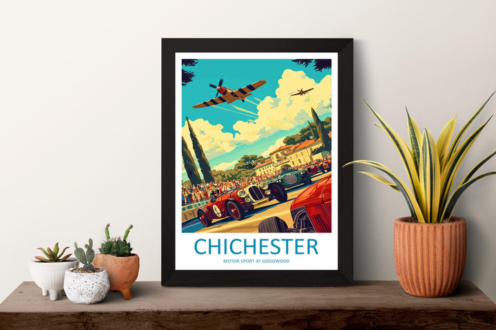 Chichester Goodwood Motor Sport Poster England Wall Art Circuit Race Car Print Urban Decor UK Gift Souvenir Scene British Landmark Art