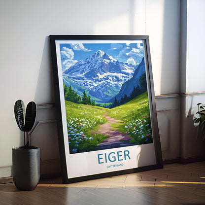 Eiger Travel Poster Switzerland Wall Art Mountain Alpine Print Nature Decor Swiss Gift Souvenir Scene Europe Peak Art