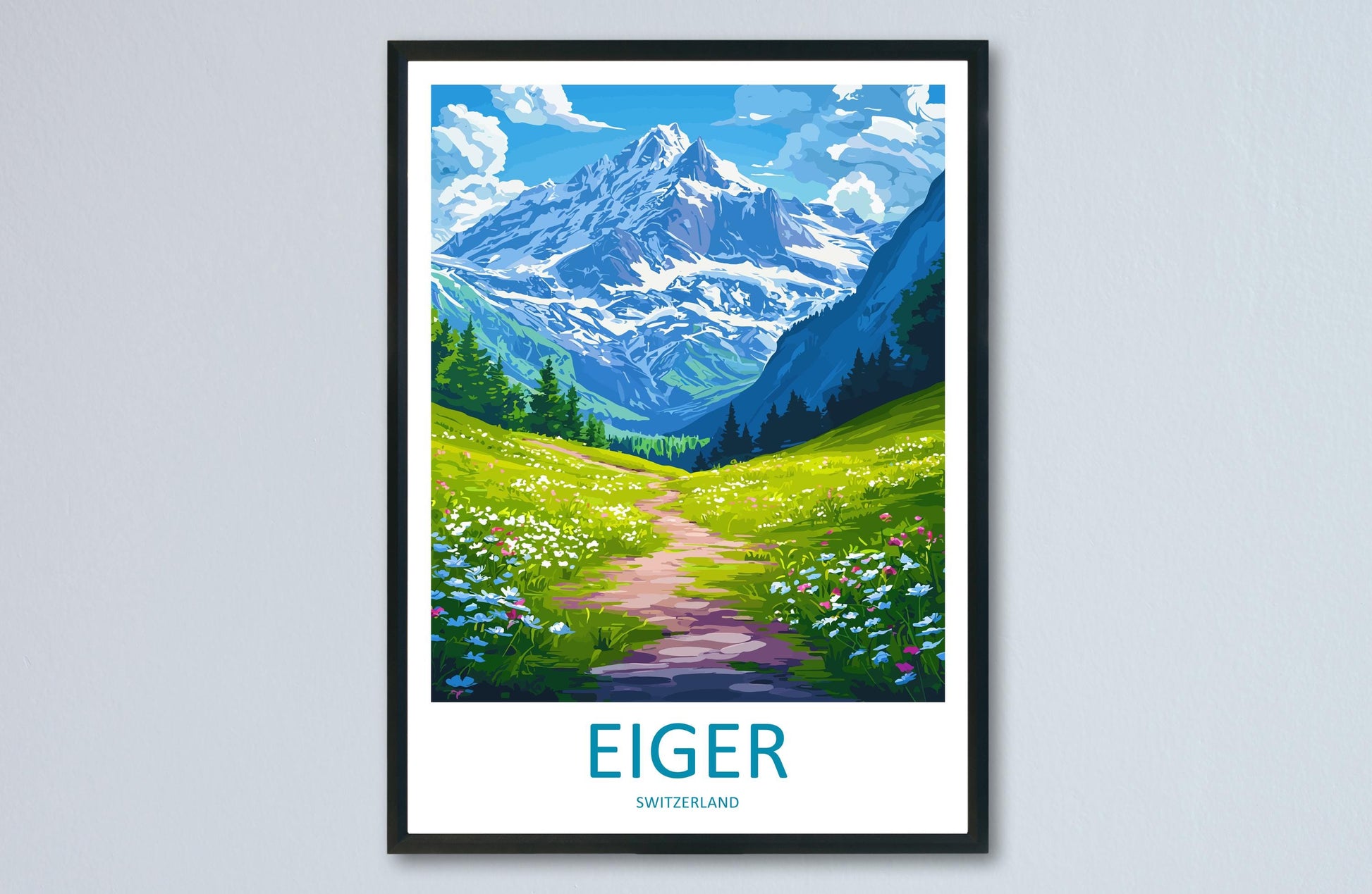 Eiger Travel Poster Switzerland Wall Art Mountain Alpine Print Nature Decor Swiss Gift Souvenir Scene Europe Peak Art