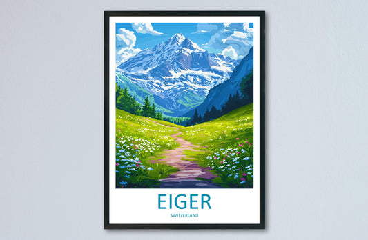 Eiger Travel Poster Switzerland Wall Art Mountain Alpine Print Nature Decor Swiss Gift Souvenir Scene Europe Peak Art