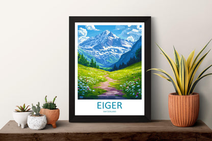 Eiger Travel Poster Switzerland Wall Art Mountain Alpine Print Nature Decor Swiss Gift Souvenir Scene Europe Peak Art