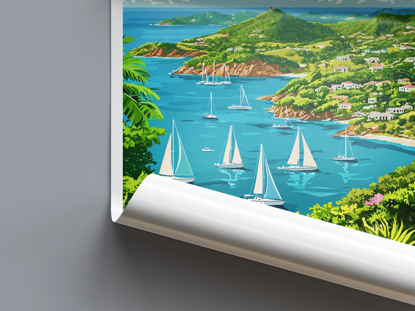 Antigua Travel Poster Caribbean Wall Art Beach Ocean View Tropical Decor Island Gift Souvenir Scene Paradise Landmark Art