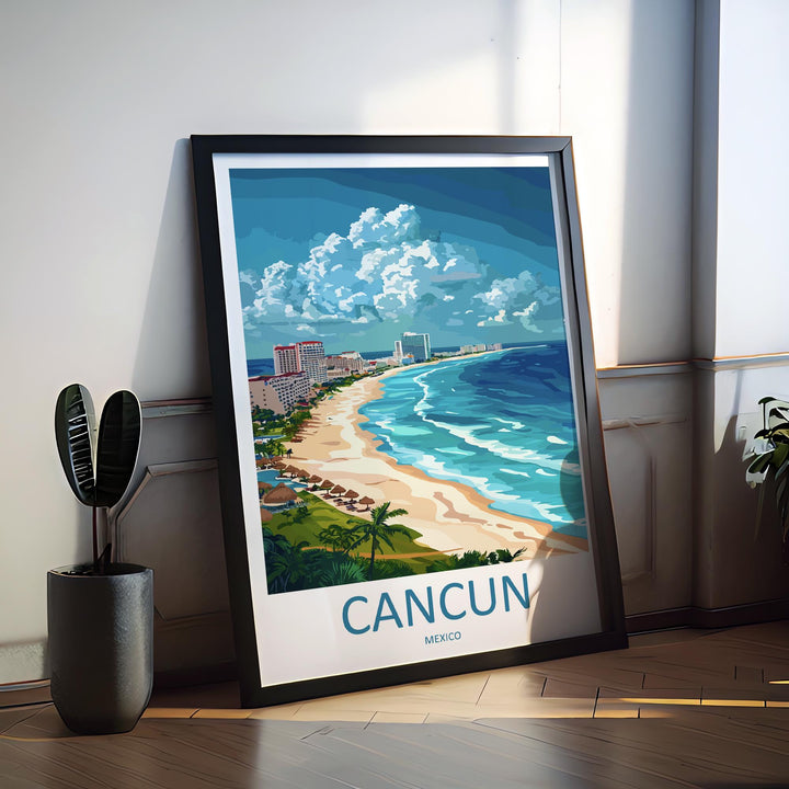 Cancun Travel Poster Mexico Wall Art Beach Ocean View Tropical Decor Mexican Gift Souvenir Scene Caribbean Landmark Art