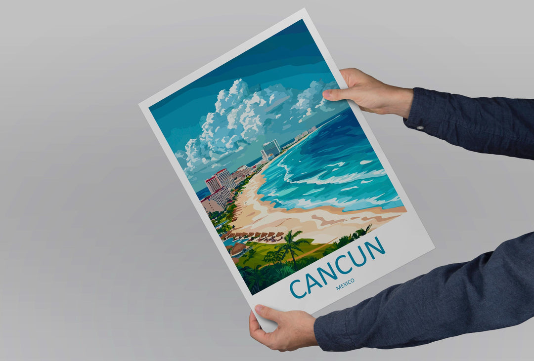Cancun Travel Poster Mexico Wall Art Beach Ocean View Tropical Decor Mexican Gift Souvenir Scene Caribbean Landmark Art