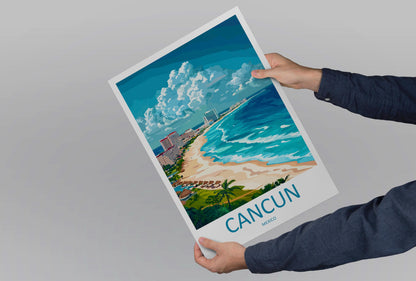 Cancun Travel Poster Mexico Wall Art Beach Ocean View Tropical Decor Mexican Gift Souvenir Scene Caribbean Landmark Art