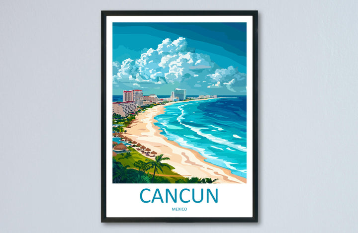 Cancun Travel Poster Mexico Wall Art Beach Ocean View Tropical Decor Mexican Gift Souvenir Scene Caribbean Landmark Art