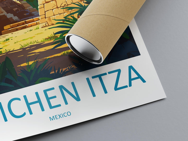Chichen Itza Travel Poster Mexico Wall Art Mayan Ruins Print Ancient Decor Mexican Gift Souvenir Scene World Heritage Landmark Art