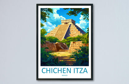 Chichen Itza Travel Poster Mexico Wall Art Mayan Ruins Print Ancient Decor Mexican Gift Souvenir Scene World Heritage Landmark Art