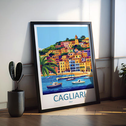 Cagliari Travel Poster Sardinia Italy Wall Art Cityscape Sea View Mediterranean Decor Italian Gift Souvenir Scene Europe Coastal Art