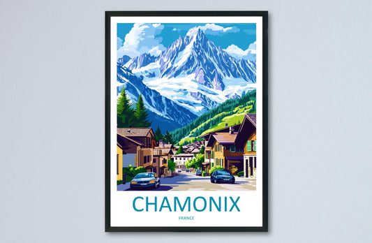 Chamonix Travel Poster France Wall Art Mont Blanc Alpine Print Nature Decor French Gift Souvenir Scene Europe Mountain Art