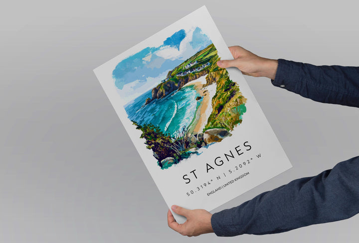 St Agnes Watercolor Poster St Agnes Cornwall Travel Print Wall Art St Agnes Home Decor St Agnes Gift Art Lovers UK Coastal Village