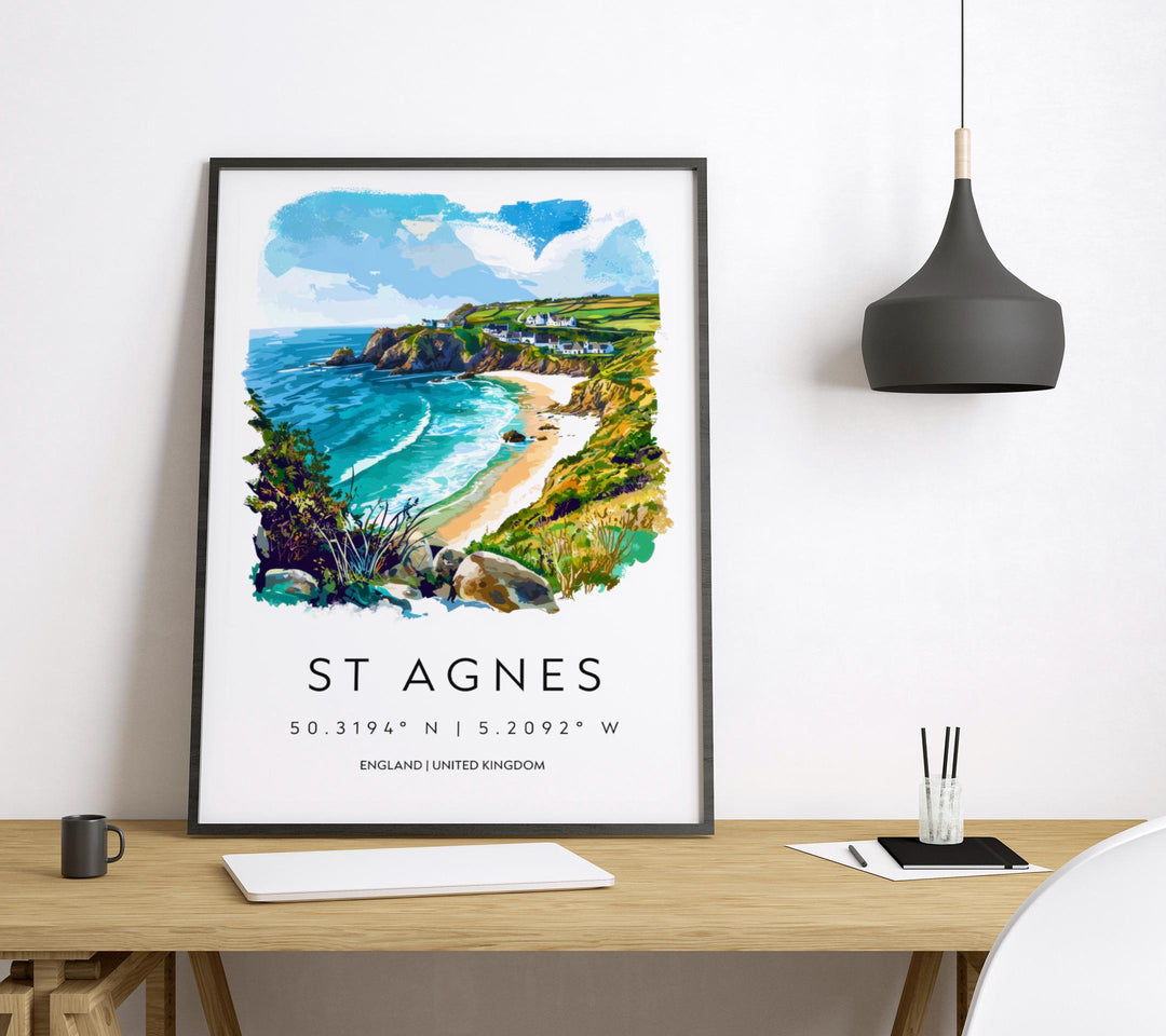 St Agnes Watercolor Poster St Agnes Cornwall Travel Print Wall Art St Agnes Home Decor St Agnes Gift Art Lovers UK Coastal Village