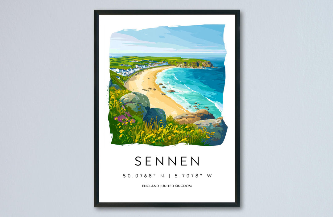 Sennen Watercolor Poster Sennen Cornwall Travel Print Wall Art Sennen Home Decor Sennen Gift Art Lovers UK Beach Surfing