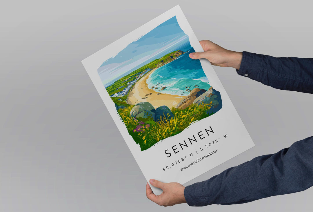 Sennen Watercolor Poster Sennen Cornwall Travel Print Wall Art Sennen Home Decor Sennen Gift Art Lovers UK Beach Surfing
