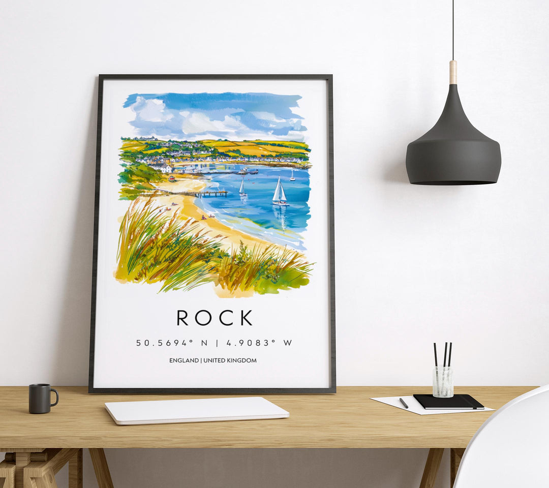 Rock Cornwall Watercolor Poster Rock Cornwall Travel Print Wall Art Rock Home Decor Rock Gift Art Lovers UK Estuary View