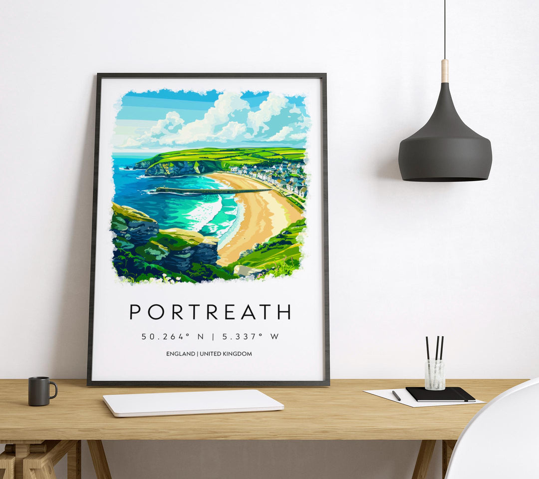 Portreath Watercolor Poster Portreath Cornwall Travel Print Wall Art Portreath Home Decor Portreath Gift Art Lovers UK Beach
