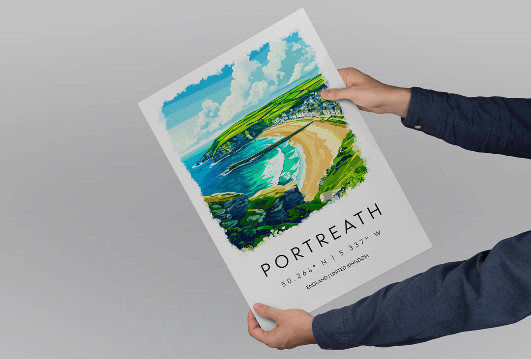 Portreath Watercolor Poster Portreath Cornwall Travel Print Wall Art Portreath Home Decor Portreath Gift Art Lovers UK Beach