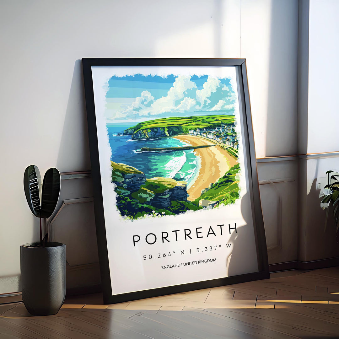 Portreath Watercolor Poster Portreath Cornwall Travel Print Wall Art Portreath Home Decor Portreath Gift Art Lovers UK Beach