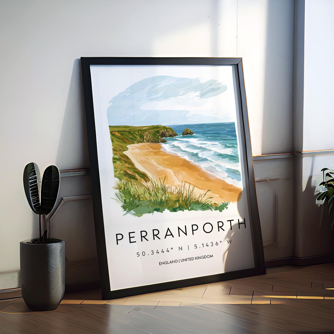Perranporth Watercolor Poster Perranporth Cornwall Travel Print Wall Art Perranporth Home Decor Perranporth Gift Art Lovers UK Beach