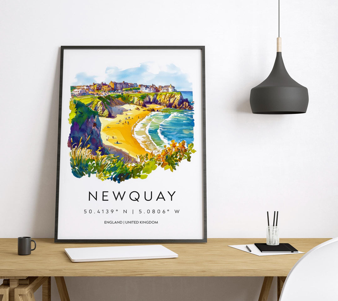 Newquay Watercolor Poster Newquay Cornwall Travel Print Wall Art Newquay Home Decor Newquay Gift Art Lovers UK Surf Beach