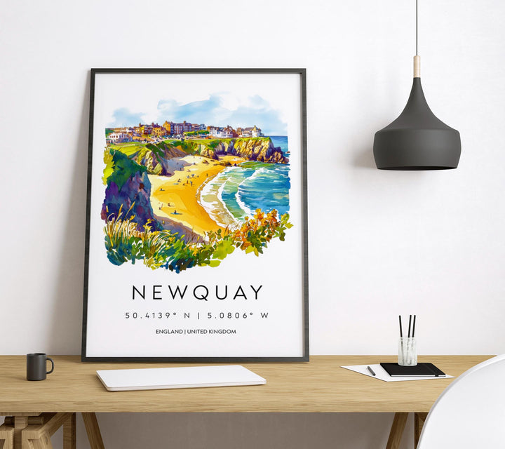 Newquay Watercolor Poster Newquay Cornwall Travel Print Wall Art Newquay Home Decor Newquay Gift Art Lovers UK Surf Beach