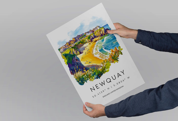 Newquay Watercolor Poster Newquay Cornwall Travel Print Wall Art Newquay Home Decor Newquay Gift Art Lovers UK Surf Beach