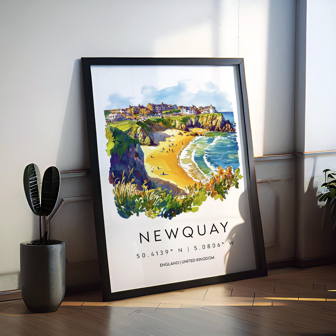 Newquay Watercolor Poster Newquay Cornwall Travel Print Wall Art Newquay Home Decor Newquay Gift Art Lovers UK Surf Beach