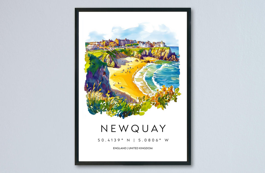 Newquay Watercolor Poster Newquay Cornwall Travel Print Wall Art Newquay Home Decor Newquay Gift Art Lovers UK Surf Beach