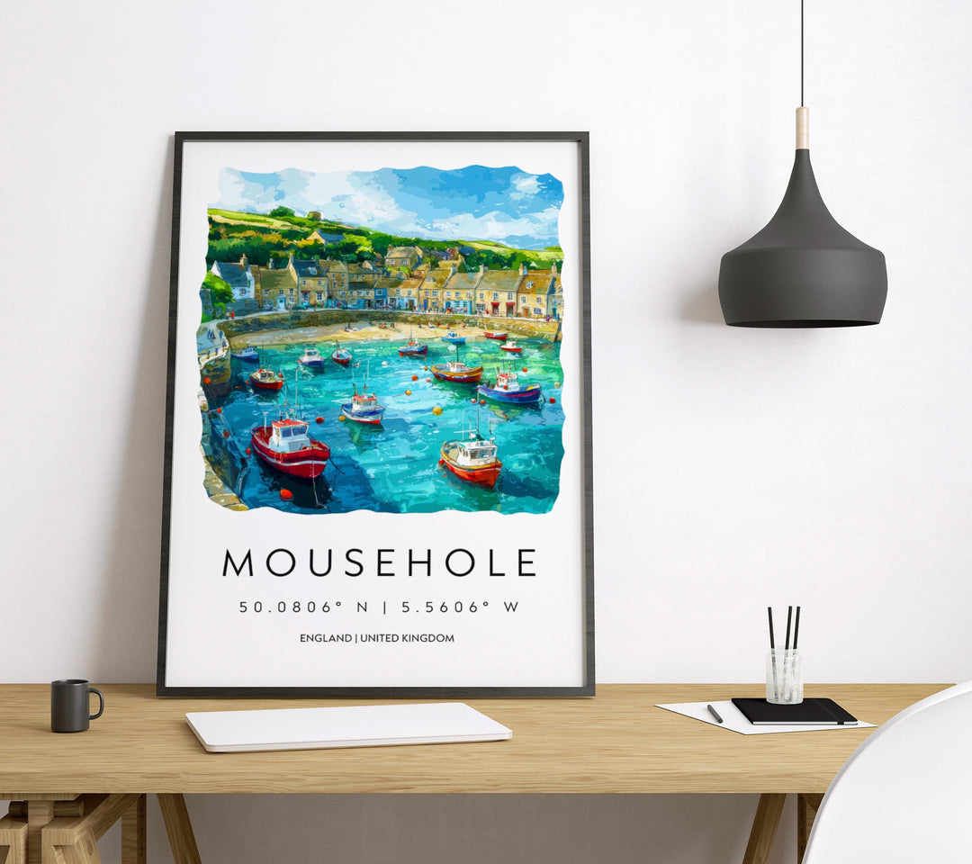 Mousehole Watercolor Poster Mousehole Cornwall Travel Print Wall Art Mousehole Home Decor Mousehole Gift Art Lovers UK Fishing Village