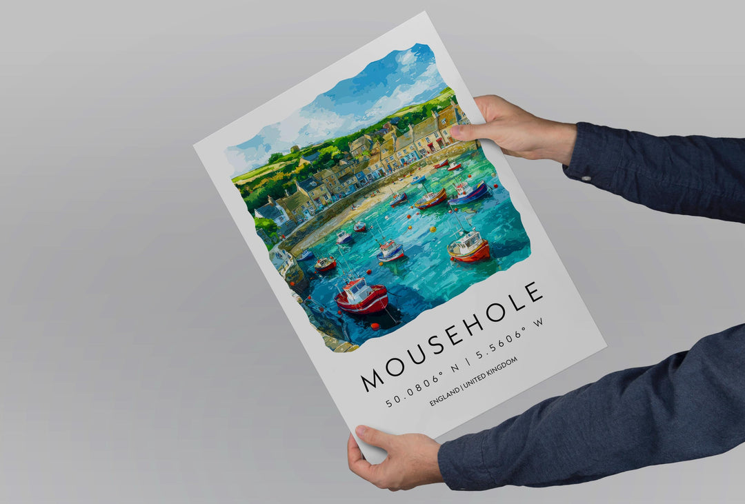Mousehole Watercolor Poster Mousehole Cornwall Travel Print Wall Art Mousehole Home Decor Mousehole Gift Art Lovers UK Fishing Village