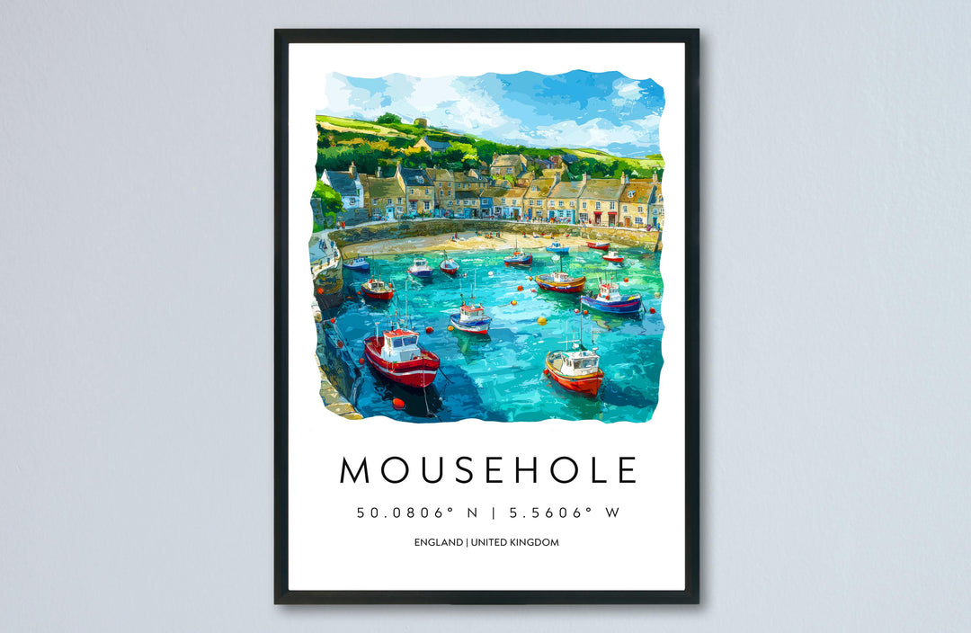Mousehole Watercolor Poster Mousehole Cornwall Travel Print Wall Art Mousehole Home Decor Mousehole Gift Art Lovers UK Fishing Village