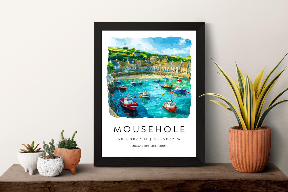 Mousehole Watercolor Poster Mousehole Cornwall Travel Print Wall Art Mousehole Home Decor Mousehole Gift Art Lovers UK Fishing Village