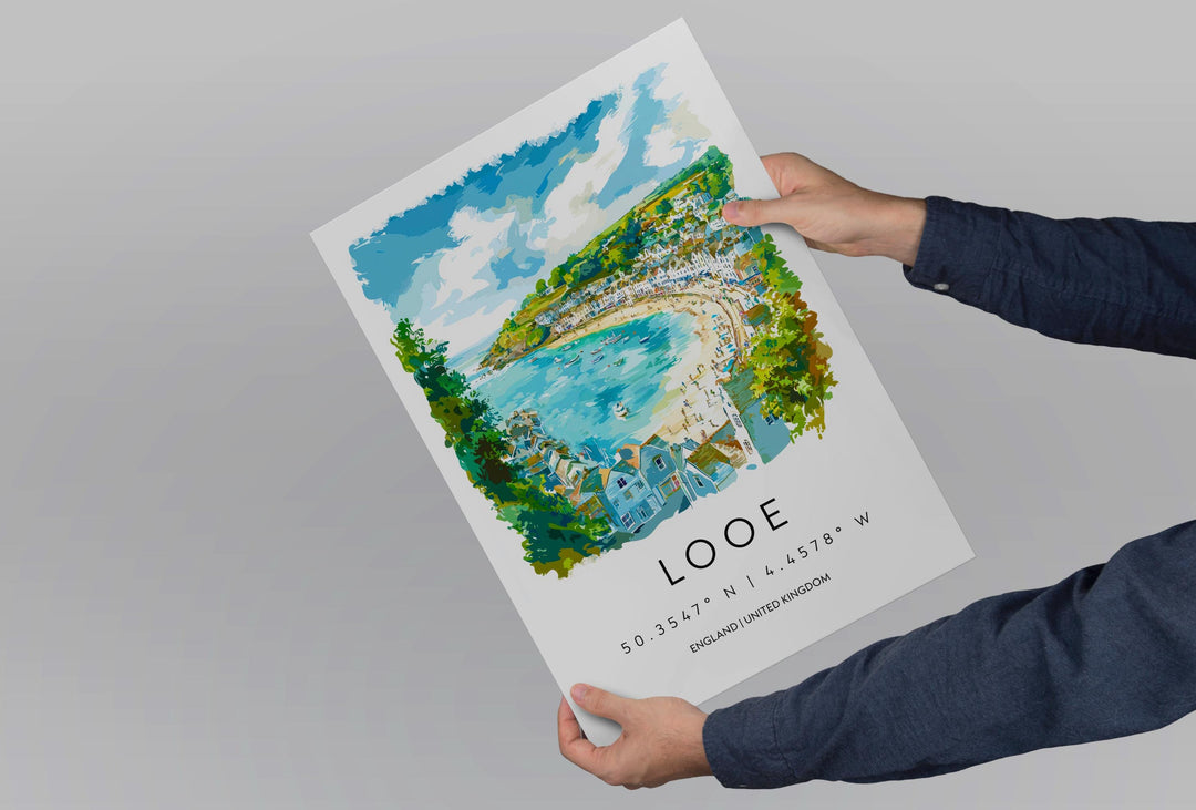 Looe Watercolor Poster Looe Cornwall Travel Print Wall Art Looe Home Decor Looe Gift Art Lovers UK Fishing Town