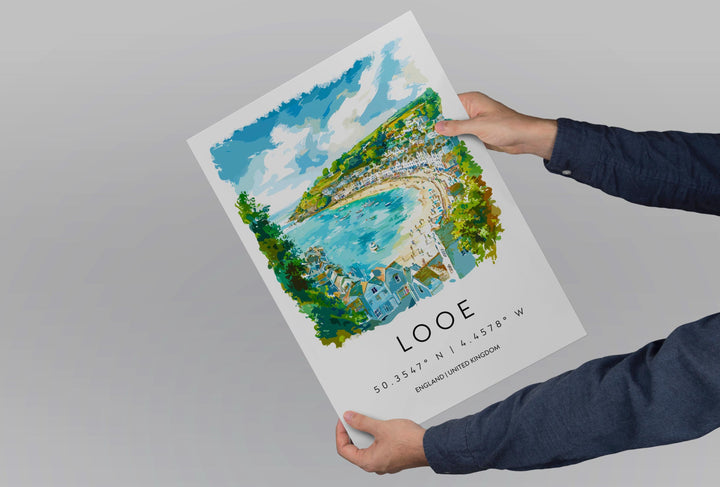 Looe Watercolor Poster Looe Cornwall Travel Print Wall Art Looe Home Decor Looe Gift Art Lovers UK Fishing Town