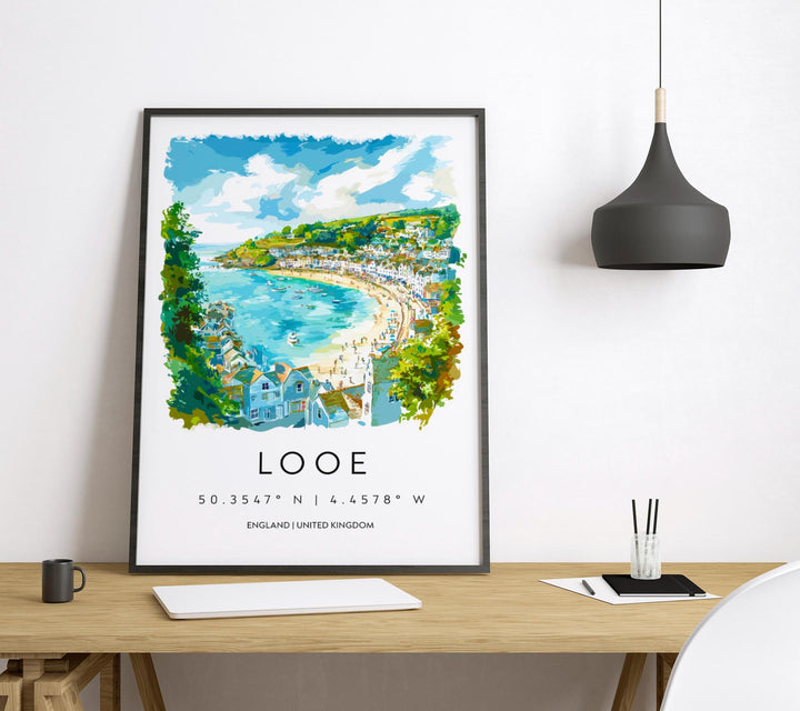Looe Watercolor Poster Looe Cornwall Travel Print Wall Art Looe Home Decor Looe Gift Art Lovers UK Fishing Town