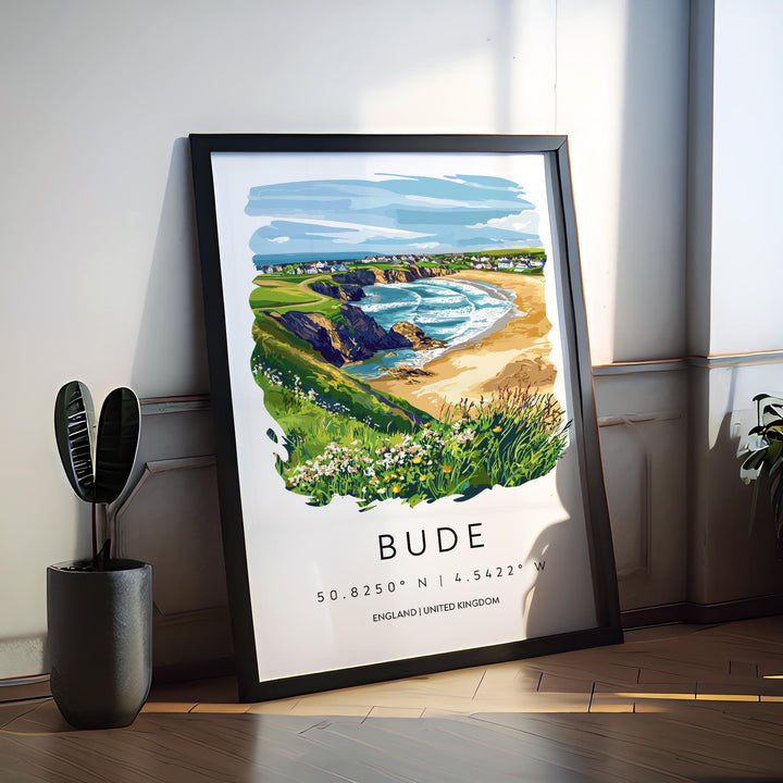 Bude Watercolor Poster Bude Cornwall Travel Print Wall Art Bude Home Decor Bude Gift Art Lovers UK Surf Town