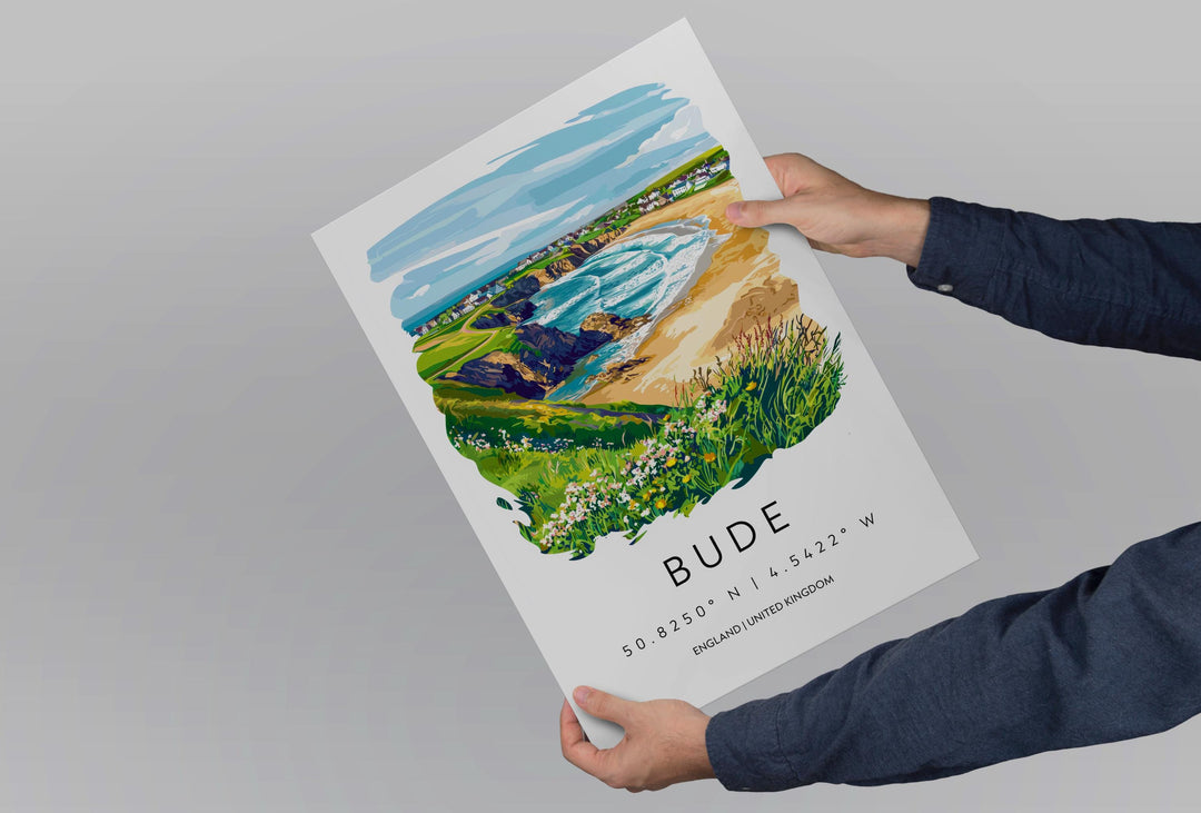 Bude Watercolor Poster Bude Cornwall Travel Print Wall Art Bude Home Decor Bude Gift Art Lovers UK Surf Town